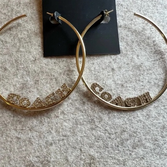 Gold COACH Signature Logo Diamanté Hoop Earrings - Picture 8 of 10